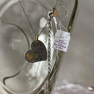 Heart pendant Lia Sophia LOVE statement silver-tone 16” necklace + 3” ext. - NWT